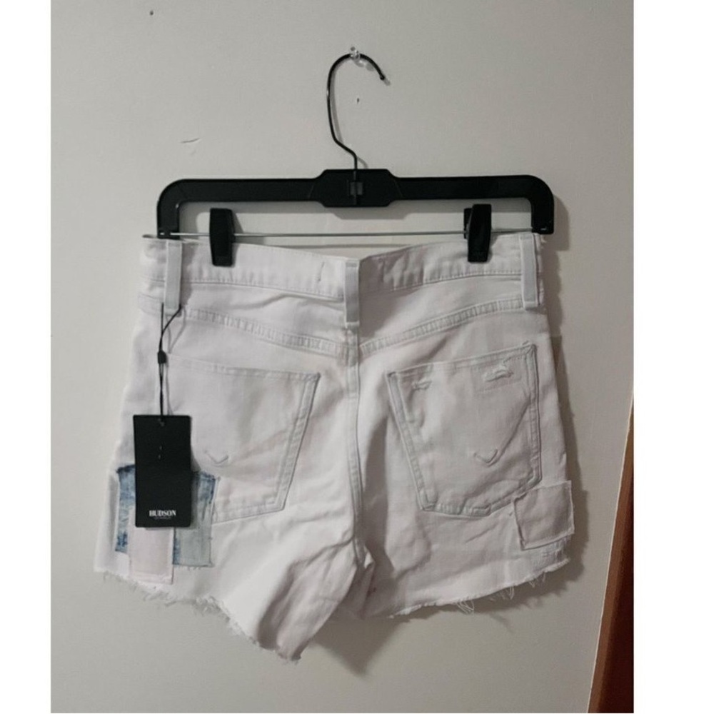 White Denim Patchwork Shorts - image 2
